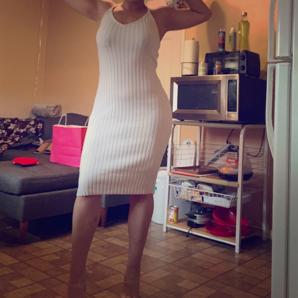 White sweater spaghetti dress